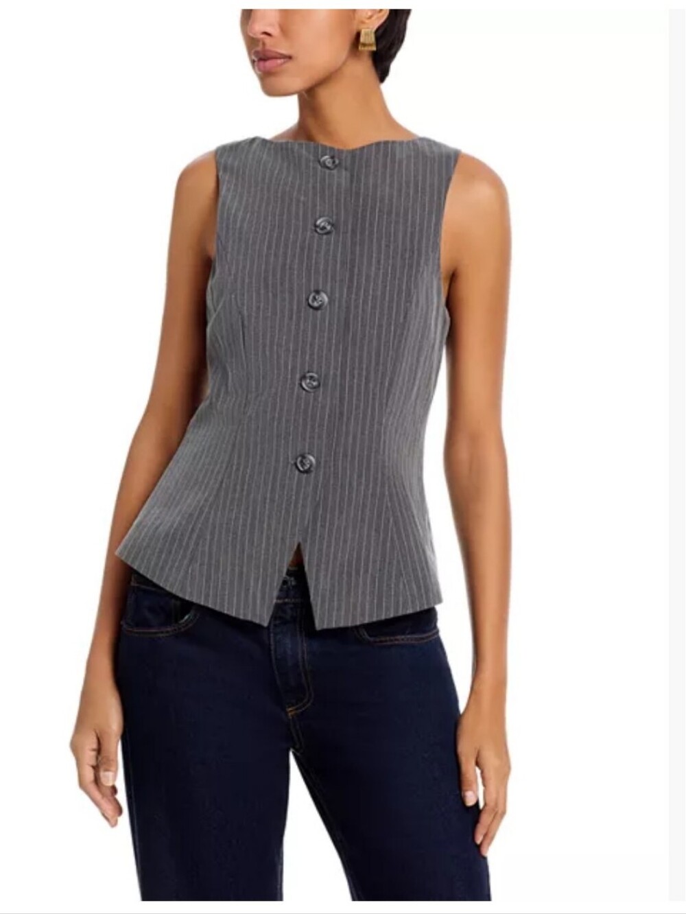 French Connection Minka Gray Pinstripe Button-Front Vest